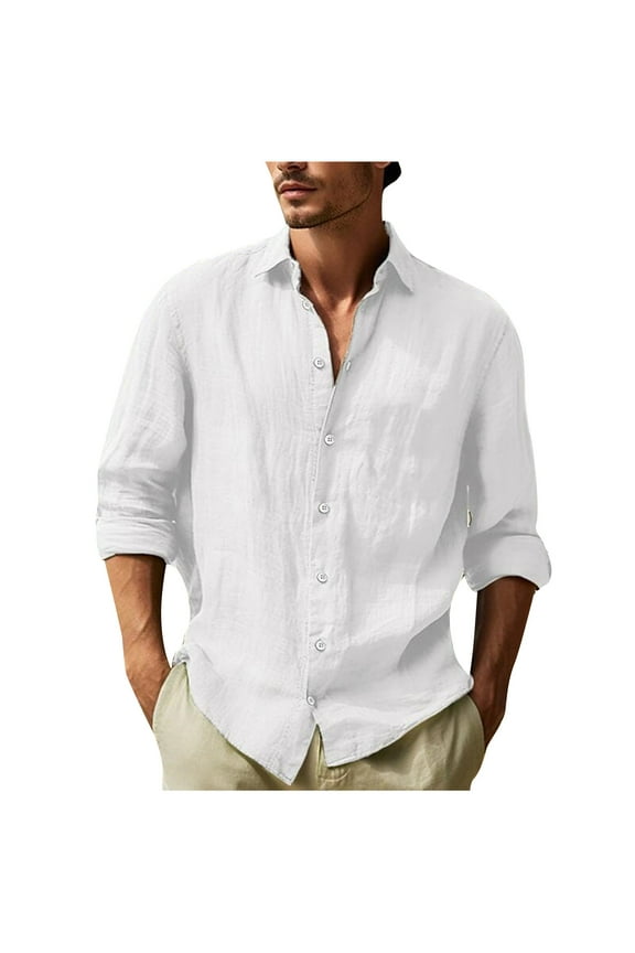 Mens Long Sleeve Men's Casual Solid Color Long Sleeve Spread Collar Shirt Long Sleeve Blouse