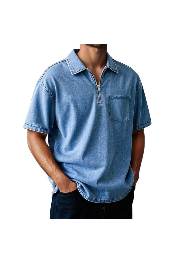 Shirts for Men Men's Casual T Shirts Lightweight Short Sleeve With Zipper For Outdoor And Everyday Wear Stylish And Comfortable Everyday Exercise Shirt Mens Athletic T Shirt Pack Long Sleeve pl Blue S