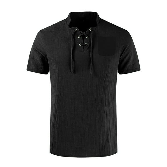 Shirts for Men, Mens Big Tall Shirt Casual Loose Classic Regular Short Sleeve V Neck Drawstring Fitness Gym Solid Color Base Workout Tshirts Summer