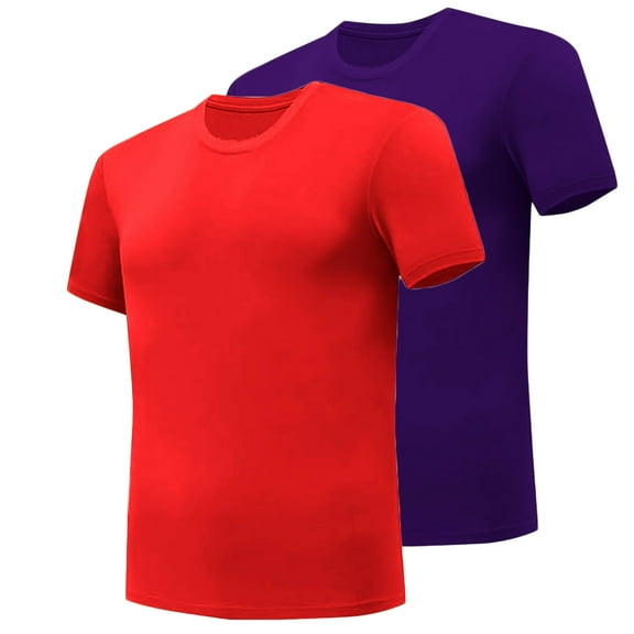 Shirts for Men Mens Henley Short Sleeve T-Shirt Cotton Casual Shirt Ndbuld Men's 2PC Round Neck Solid Color Sports Bottom T-shirt Short Sleeve Round-Neck Blouses Red L