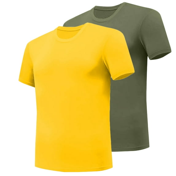 Shirts for Men Mens Henley Short Sleeve T-Shirt Cotton Casual Shirt Ndbuld Men's 2PC Round Neck Solid Color Sports Bottom T-shirt Short Sleeve Round-Neck Blouses Gold 2XL