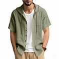 thumbnail image 1 of Shirts for Men Mens Shirts Casual Stylish Men Button Down Shirt Cotton Linen Shirt Men Man Casual Solid-Color Button Cardigan Pocket Short Sleeve Hooded Shirt, 1 of 9