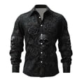 thumbnail image 1 of Shirts For Men Skeleton Flower Print Lapel Collar Button Down Halloween Short Sleeve Top Pattern Unpocketed Crew Neck Tee Casual Beach Summer Out Tops, 1 of 2