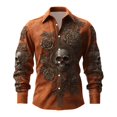 thumbnail image 1 of Shirts For Men Skeleton Flower Print Lapel Collar Button Down Halloween Short Sleeve Top Pattern Unpocketed Crew Neck Tee Casual Beach Summer Out Tops, 1 of 3