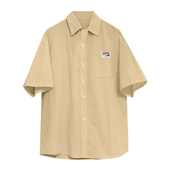 Shirts for Men Solid Color Short Sleeved Shirt Men's Summer Loose Fitting Work Clothes Half Sleeved Trend Casual Student Lapel Half Shirt Men's Tops Athletic Wear Men Tops Yoga Trendy Long S Brown 3XL