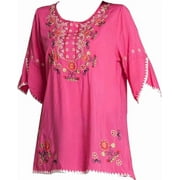 AIKUN Shirts Peasant Blouses Cotton Embroidered 3/4 Sleeve Bohemian Tops Boho Clothes for Women Summer Fiesta