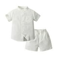 thumbnail image 1 of Shirts Sets for Toddlers Boys with Pockets 2 Piece Linen Outfits 9M-5Y Kids Solid Short Sleeve Shirts and Shorts Going-Out Set Summer, 1 of 2
