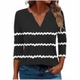 thumbnail image 1 of Shirts Top for Women Casual Loose Trendy Fall V Neck Floral Printed Striped Color Block Blouse 3/4 Sleeves Fitting Work Tops,Black 1,2XL, 1 of 5