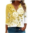 thumbnail image 1 of Shirts Top for Women Trendy Casual Loose Fall V Neck Floral Printed Striped Color Block Blouse 3/4 Sleeves Fitting Work Tops,Yellow 1,S, 1 of 5