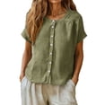 thumbnail image 1 of Shirts Tops for Women Linen Cotton Blend Button Down Casual Short Sleeve Loose Fit Summer Blouse Tank Top, 1 of 7