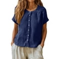 thumbnail image 1 of Shirts Tops for Women Linen Cotton Blend Button Down Casual Short Sleeve Loose Fit Summer Blouse Tank Top, 1 of 7