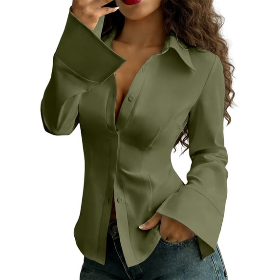 Shirts Tops for Women Slim Fit Button Down Long Sleeve Casual Daily Commute Tank Top