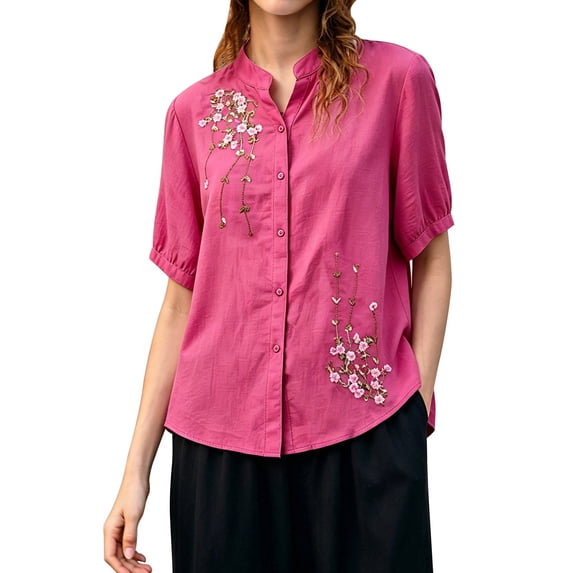 Shirts Tops for Women Solid Color V Neck Embroidered Casual Tank Top