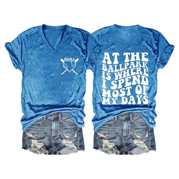 Shirts for Women At The Ballpark Is Where I Spend Most Of My Days Baseball Print Short Sleeve T Shirt Soft Cotton Blend O-Neck Loose Fit Graphic Tee for Game Day 2Xl Size Spring Summer Womens Tops