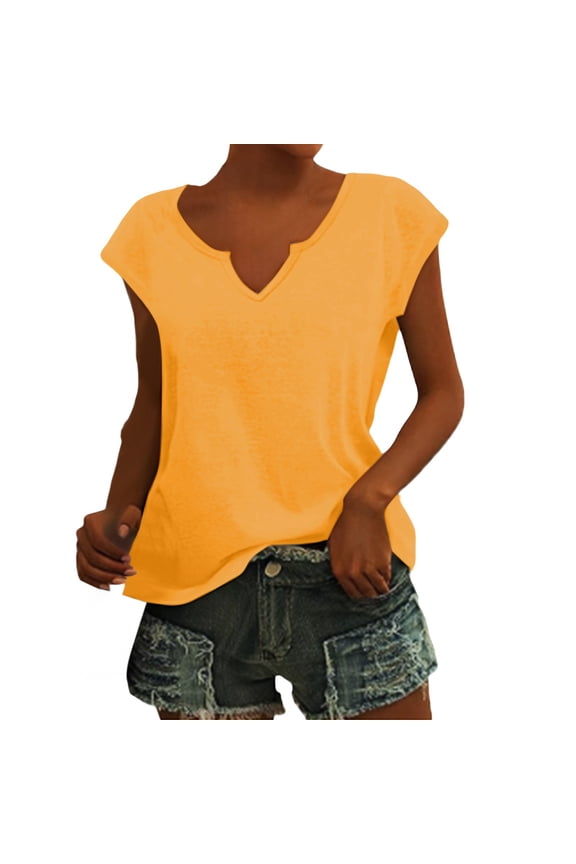 Shirts for Women Casual Basic Short Sleeve Tee V Neck Cap Sleeve Loose Fit Top Polyester Spandex Rayon Blend Beach Vacation Workout Blouse Xl Size Spring Summer Womens Tops