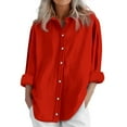 thumbnail image 1 of Shirts for Women! Comdrip Womens Daily Casual Linen Shirts Casual Blouses Loose Fit Shirt Blouses Tops with Pockets Oversized Button Down Shirts for Women Red M, 1 of 6