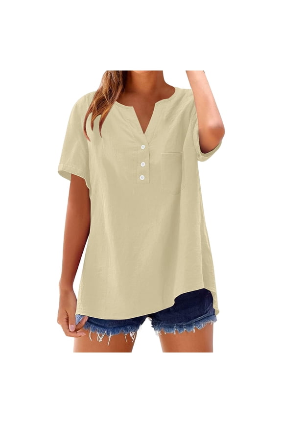 Shirts for Women Cotton Linen Shirts Summer Button Down Tops Short Sleeve Casual Blouses Oversized Loose Fit Tshirts 5Xl Size Spring Summer Womens Tops