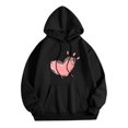 thumbnail image 1 of Shirts for Women Dressy Casual Winter Fall Oversized Hooded Long-sleeved Blouson Drop Shoulder Drawstring Heart Print Leisure Cotton Sweatshirt Hoodie(Black,S), 1 of 3