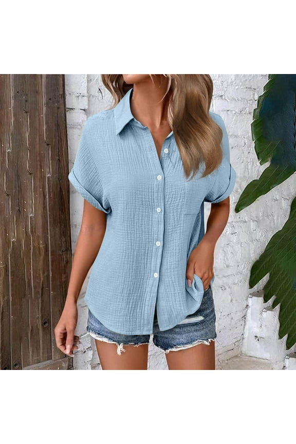 Shirts for Women Dressy Casual Work Blouses Short Sleeve Button Down Shirts Summer Fashion Tunic Tops Vacation Loose Fit Tshirts To This Address Ofertas Del Dia De Hoy Relampago