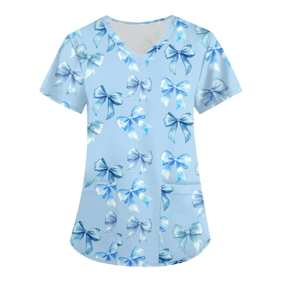 Shirts for Women, Healthcare Workwear with Pockets Comfortable Nursing Scrubs 2025 Christmas Nurse Gift Ideas Nurses Week Apparel Cotton Hemp Tops Medical Uniforms Women Blue 4Xl