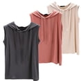 thumbnail image 1 of Shirts for Women Hooded Loose Pullover Vest 3 Piece Set Summer Thin Sleeveless Bottom Shirt Versatile Casual Activewear L Size Spring Summer Womens Tops, 1 of 5