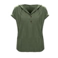 thumbnail image 1 of Shirts for Women Loose Hooded Button Short Sleeve T Shirt Soft Knitted Polyester Spandex Cotton Blend for Casual Wear L Size Spring Summer Womens Tops, 1 of 7
