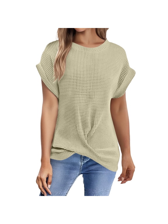 Shirts for Women Solid Batwing Sleeve Wrap Tee Crew Neck Casual Loose Fit Basic Tunic Top Stretchy Breathable Polyester for Daily Workout Travel Vacation 2Xl Size Spring Summer Womens Tops