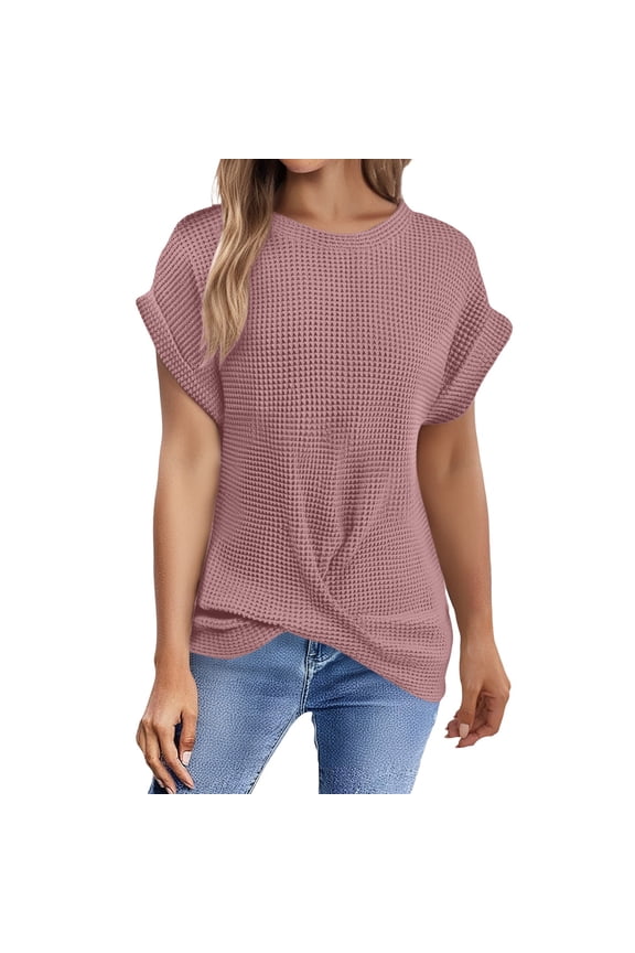 Shirts for Women Solid Batwing Sleeve Wrap Tee Crew Neck Casual Loose Fit Basic Tunic Top Stretchy Breathable Polyester for Daily Workout Travel Vacation L Size Spring Summer Womens Tops