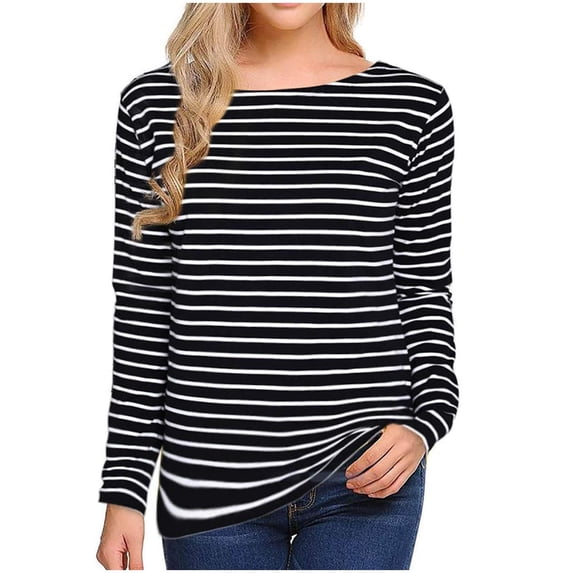 Shirts For Women Striped Long Sleeve Shirts Crew Neck Tops Loose Fit Casual Tshirt Color Block Pullover Tops Fall Clothes Long Sleeve Shirts For Women