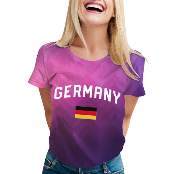 Shirts for Women Summer Round Neck German Flag Printed Top Loose Fit Soft Polyester Breathable Lightweight Casual Daily Wear Graphic Tee L Size Spring Summer Womens Tops