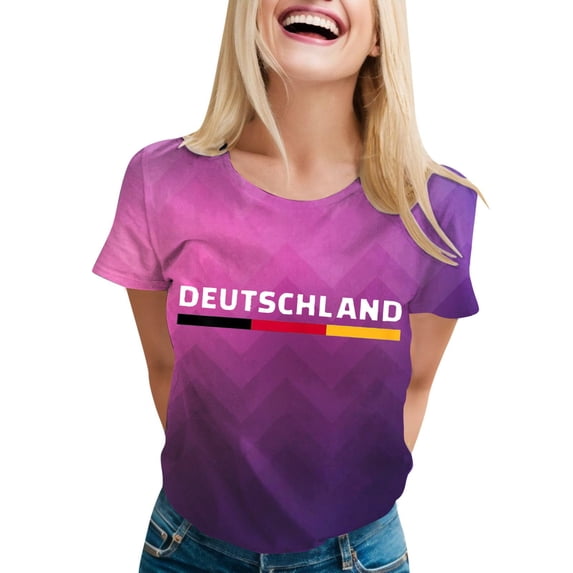 Shirts for Women Summer Round Neck German Flag Printed Top Loose Fit Soft Polyester Breathable Lightweight Casual Daily Wear Graphic Tee L Size Spring Summer Womens Tops