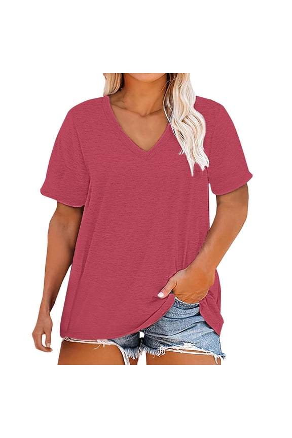 Shirts for Women V Neck Short Sleeve Casual Summer T-Shirt Loose Fit Flowy Basic Tee Comfortable Breathable Everyday Wear Blouse 2Xl Size Spring Summer Womens Tops