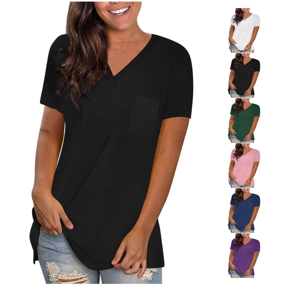 Active Short Sleeve V-Neck Shirts for Women Vmvidoty Women's Core Cute Fit Summer Casual Tee Tops Womens T Shirts 2026 Short Sleeve Black XXL