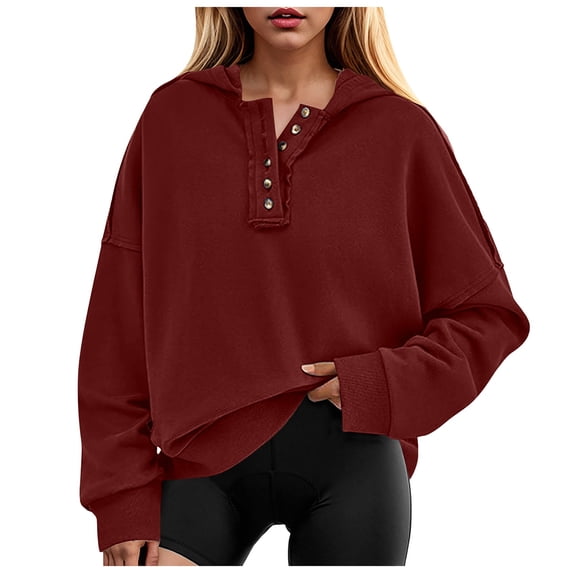 Shirts Y2k Women Winter Relaxed Fit Hooded Long-sleeved Mitten-Cuff One Shoulder Drawstring Solid Color Leisure Polyester Sweatshirts Hoodies(Red,XXL)