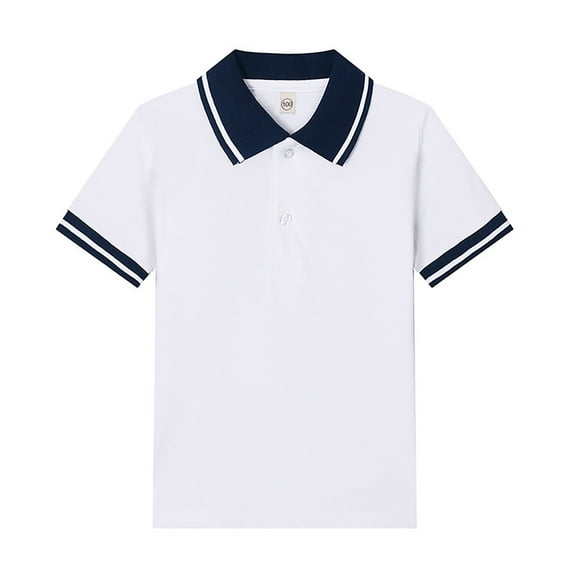 Shirts for Boys 14-16 Short Sleeve Polo Shirt Button Closure Solid Color Uniform Summer Top,11-12 Years,X1-Navy