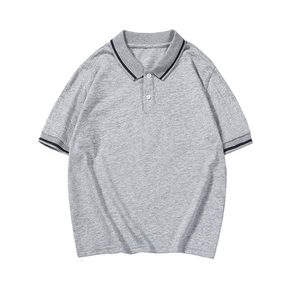 Shirts for Boys 14-16 Short Sleeve Polo Shirt Button Closure Solid Color Uniform Summer Top,12-13 Years,X4-Grey