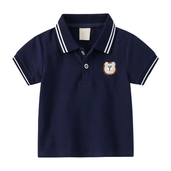 Shirts for Boys 14-16 Short Sleeve Polo Shirt Button Closure Solid Color Uniform Summer Top,12-18 Months,X3-Navy