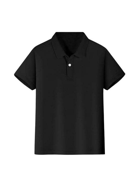 Shirts for Boys 14-16 Short Sleeve Polo Shirt Button Closure Solid Color Uniform Summer Top,5-6 Years,Black