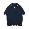thumbnail image 1 of Shirts for Boys 14-16 Short Sleeve Polo Shirt Button Closure Solid Color Uniform Summer Top,5-6 Years,X4-Navy, 1 of 4