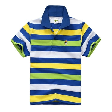 Shirts for Boys 14-16 Short Sleeve Polo Shirt Button Closure Solid Color Uniform Summer Top,5-6 Years,Z4-Yellow