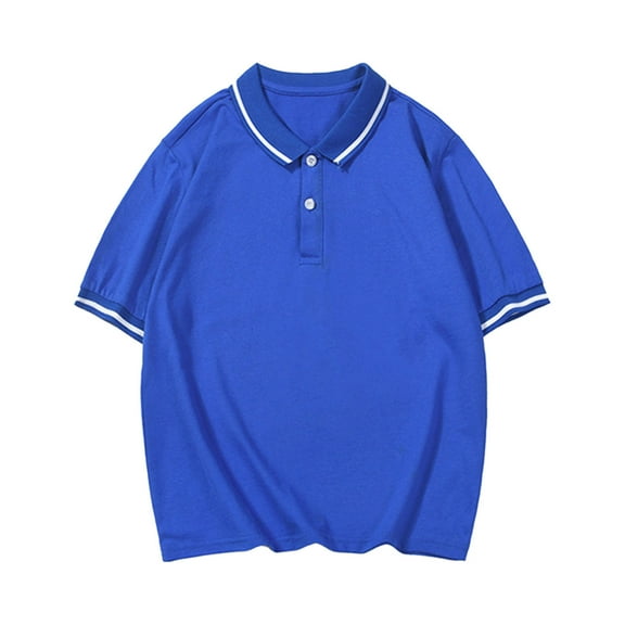 Shirts for Boys 14-16 Short Sleeve Polo Shirt Button Closure Solid Color Uniform Summer Top,9-10 Years,X4-Blue