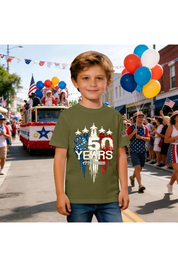Shirts for Boys 250th USA Tops Short Sleeve Crew Neck Army Green Summer Breathable Lightweight Trendy Shirts for Boys Size 2-3 Y