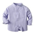 thumbnail image 1 of Shirts for Boys 5T Spring Boy's Shirt Solid Color Standing Long Sleeve Single Cotton Cardigan Children's Shirt Purple, 5-6 Years, 1 of 9