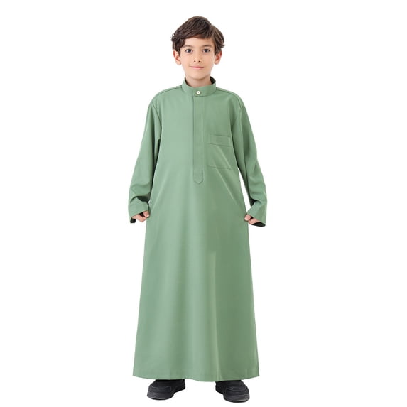 Shirts for Boys Arabic Thobe Ethnic Kaftan Crew Robe Embroidered Arab Robe Kids Clothing