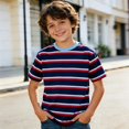 thumbnail image 1 of Shirts for Boys Crew Neck Striped T-Shirts Casual Tee Tops for Boys Red 6-7 Years, 1 of 3