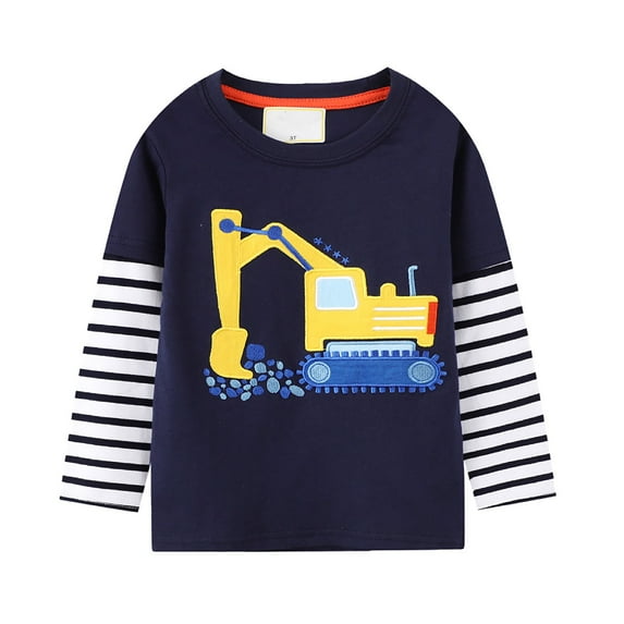 Shirts for Boys Dinosaur Print Long Sleeve Shirts for Boys Fashion Crew Neck Preppy Tops Clothes for Boy Navy,3T