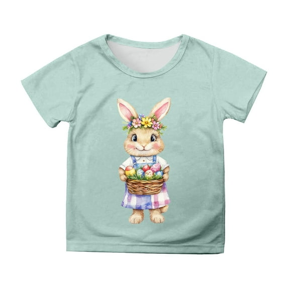 Shirts for Boys Girls Easter Shirt Crewneck Short Sleeve Funny Bunny Letter Print Funny Graphic Tee Kids Clothing for Girls 6-7 Years