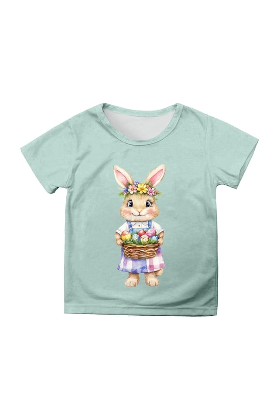 Shirts for Boys Girls Easter Shirt Crewneck Short Sleeve Funny Bunny Letter Print Funny Graphic Tee Kids Clothing for Girls 6-7 Years