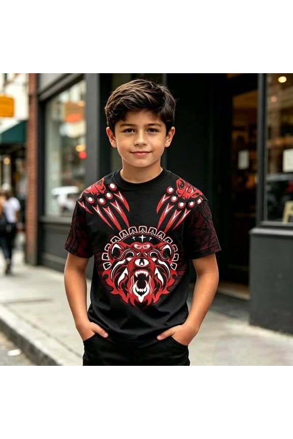 Shirts for Boys Native Print Tops Short Sleeve Crew Neck Black Summer Breathable Lightweight Trendy Shirts for Boys Size 2-3 Y