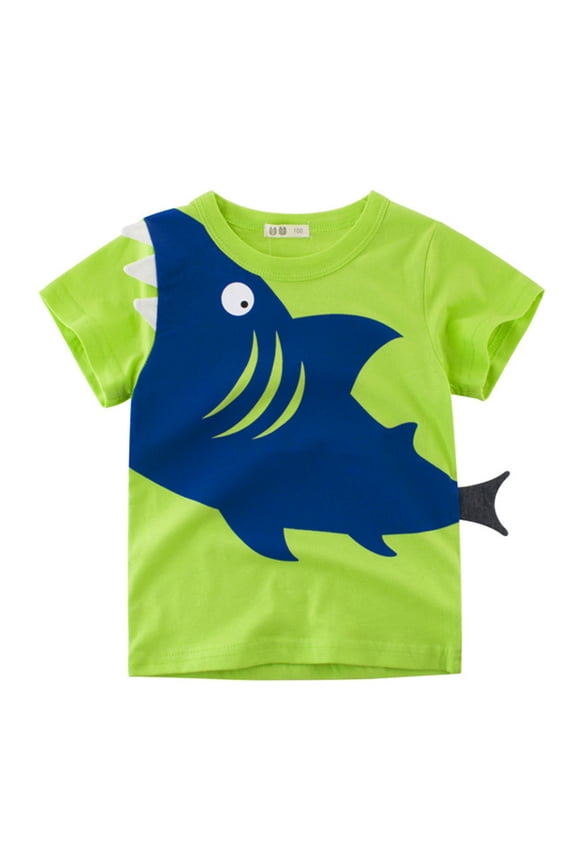 Shirts for Boys Ocean Shark Pattern Crew Neck Short Sleeve T Shirt for Unisex Kids Indoor and Outdoor Casual Play and Outing Wear Top Green 100